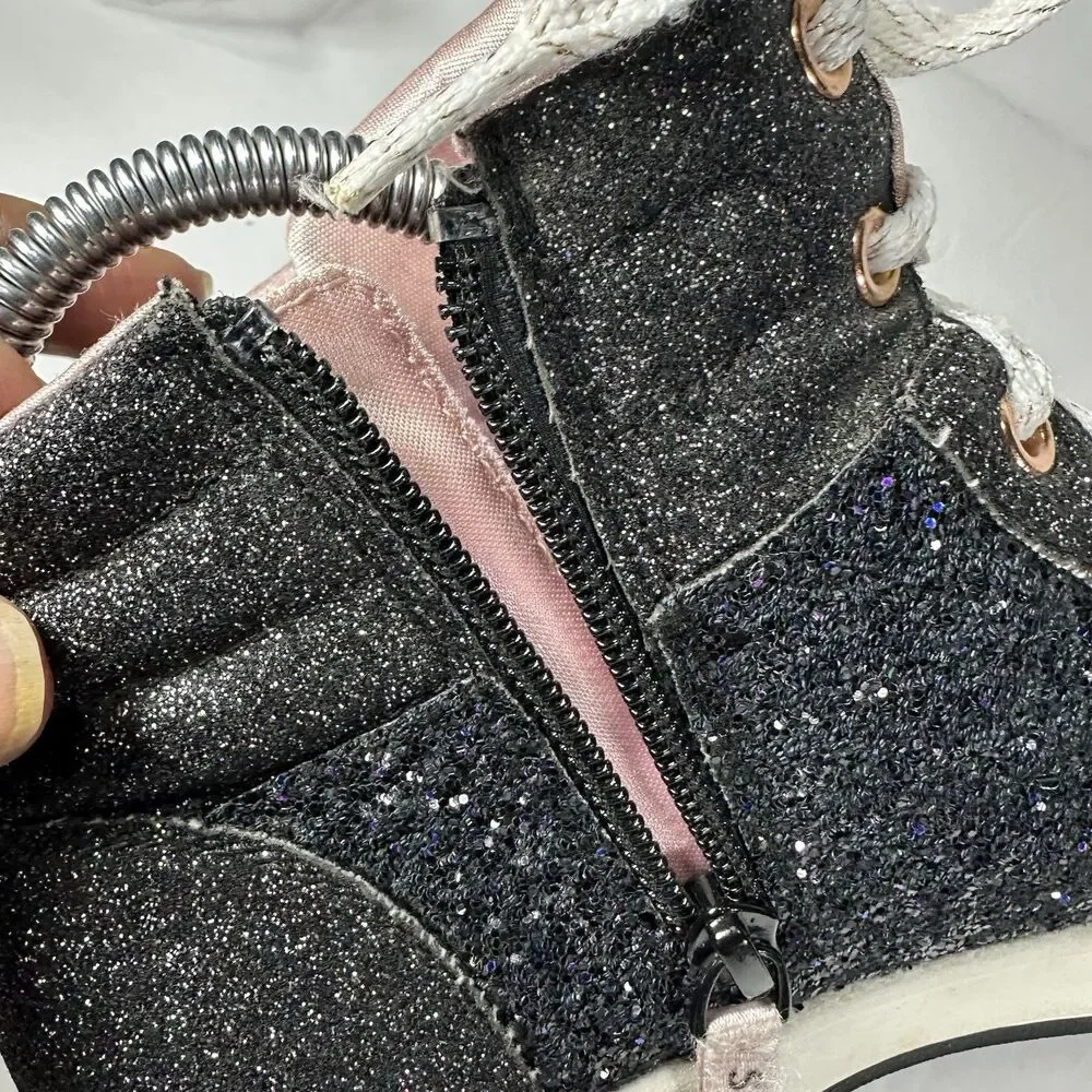 Skechers Girls Black Glitter Star High Top Sneakers - Size US 4 - Pink Lining